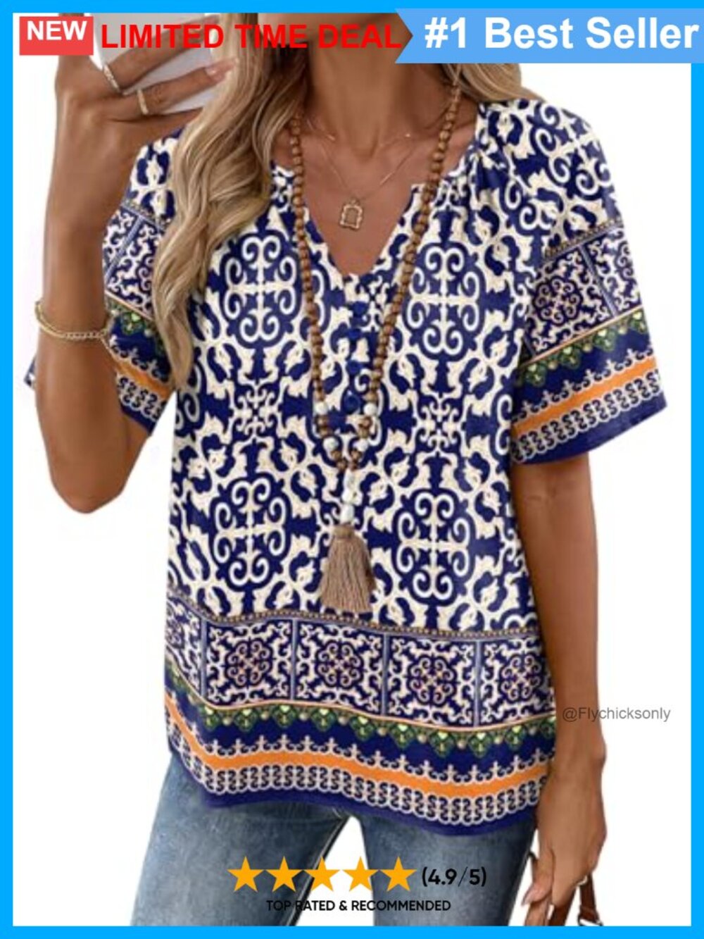 Womens Boho Peasant Blouse V-Neck Short Sleeve Button Down Summer Top